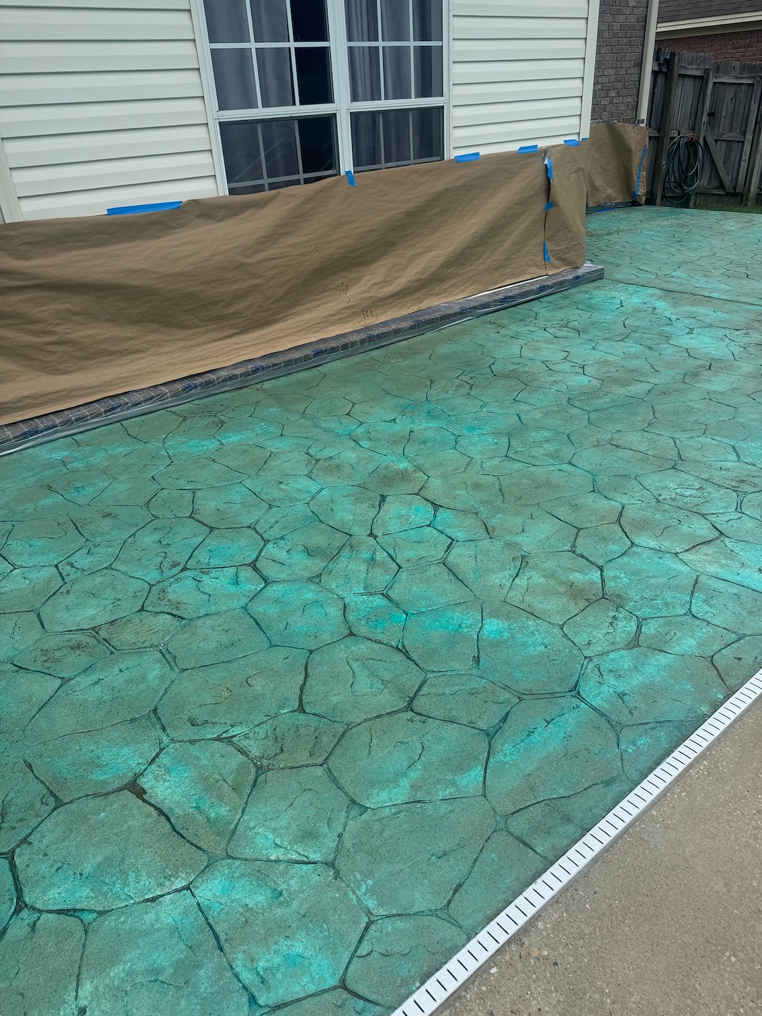 Amazing blue stone acid stain project completed in Prattville, Alabama.