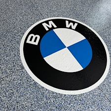 Custom-BMW-logo-flake-epoxy-flooring-project 3