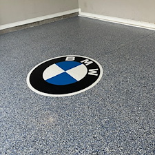 Custom-BMW-logo-flake-epoxy-flooring-project 1